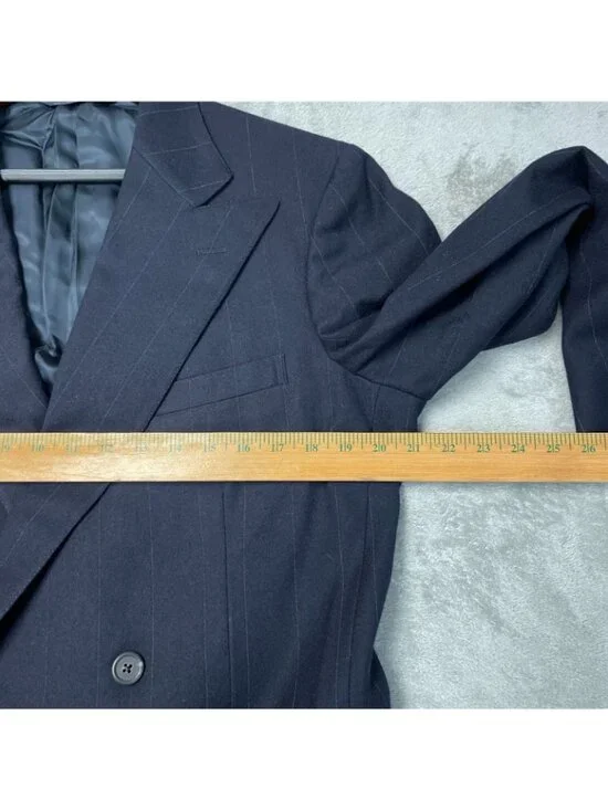 Vtg Polo By Ralph Lauren Men's 42R Double-Breasted Navy Pinstripe Suit JCK113 - Picture 10 of 16